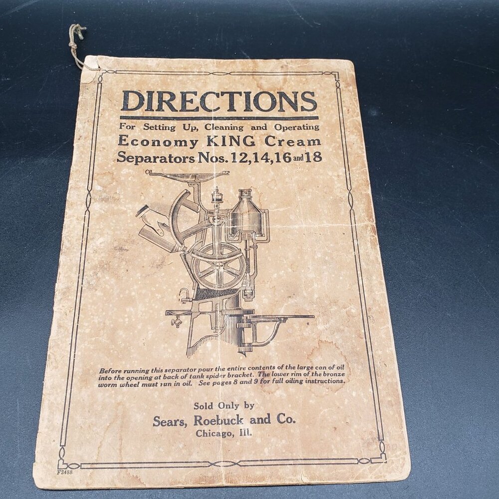 Antique Sears Economy King Cream Separator Manual Nos 12 14 16 18